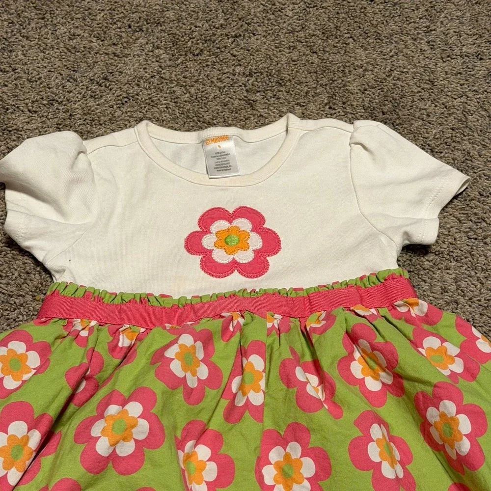 Gymboree Girls 5‎ Floral Dress Pink Green Flower Short Sleeve Spring